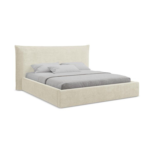 Letto matrimoniale imbottito beige con contenitore con rete inclusa 140x200 cm Esala – Makamii