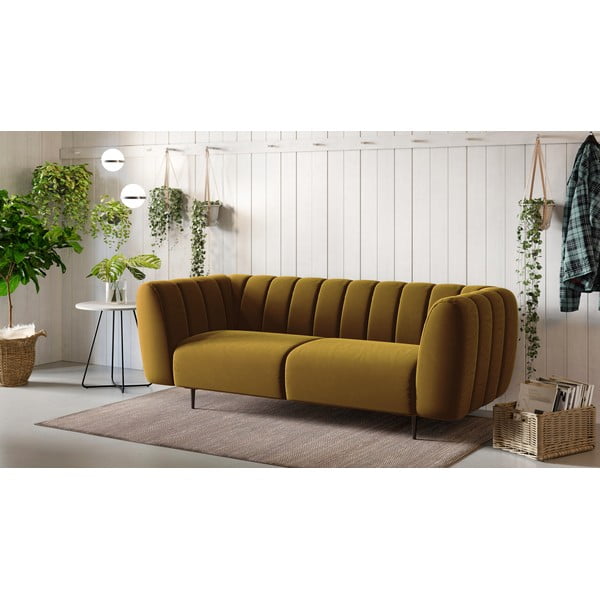 Divano in velluto giallo miele, 210 cm Shel - Ghado-image-1