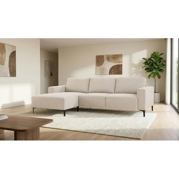 Divano angolare beige (con penisola a sinistra/con chaise lounge) con rivestimento in ciniglia Fabian – Scandic-image-1