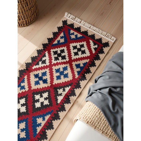 Passatoia rossa in lana reversibile/tessuta a mano 60x190 cm Kamal Rami – Nouristan-image-2