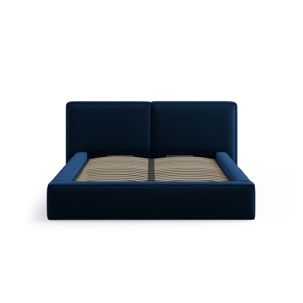 Letto matrimoniale imbottito in blu scuro in velluto con contenitore con rete inclusa 200x200 cm Arendal – Cosmopolitan Design-image-3
