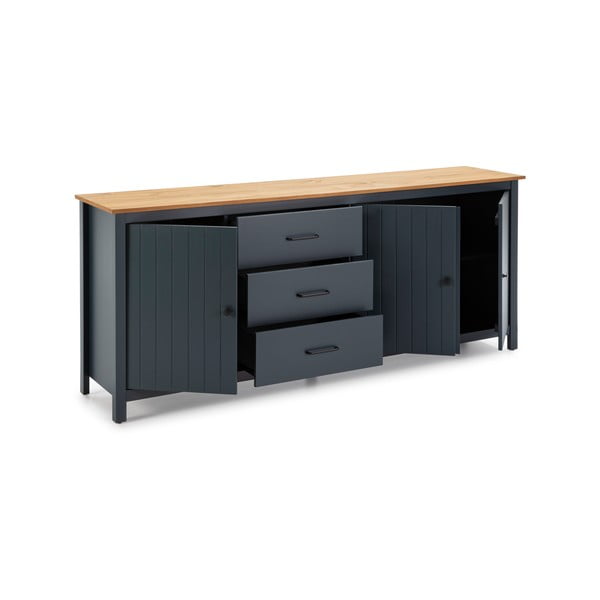 Cassettiera bassa blu scuro in legno di pino 190x80 cm Miranda - Marckeric-image-4