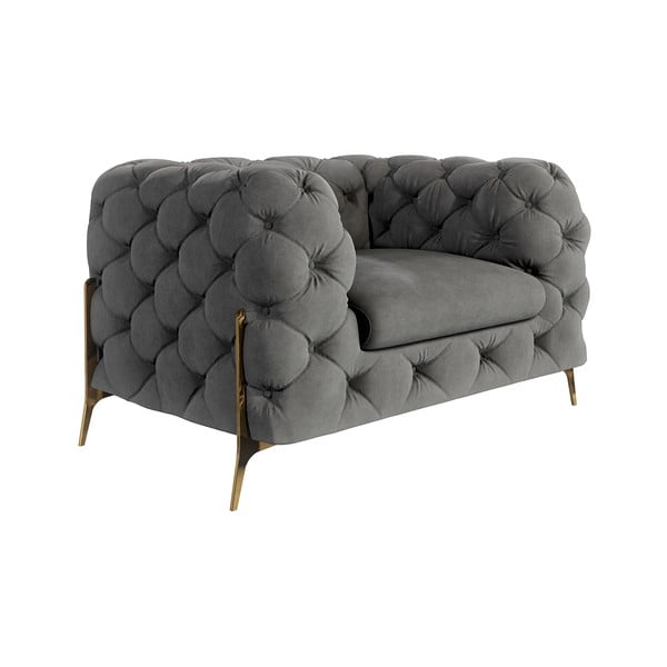 Poltrona grigia con rivestimento in velluto Chelsea Bis – Ropez