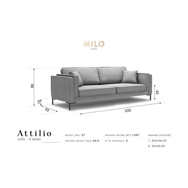 Divano giallo , 230 cm Attilio - Milo Casa-image-4