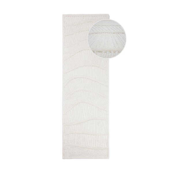 Passatoia bianca in misto lana tessuta a mano 80x230 cm Sculptured Wave – Flair Rugs
