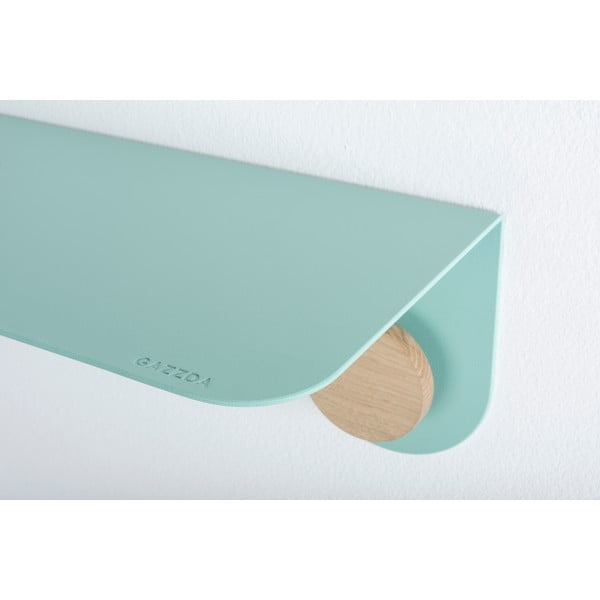 Mensola a muro in acciaio verde con dettaglio in legno di quercia con 2 ganci , lunghezza 60 cm Hook - Gazzda-image-3