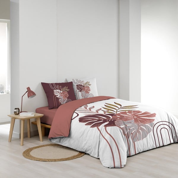 Set copripiumino e federa bianco/rosa in cotone per letto matrimoniale ed esteso 240x220 cm Astria – douceur d'intérieur-image-2
