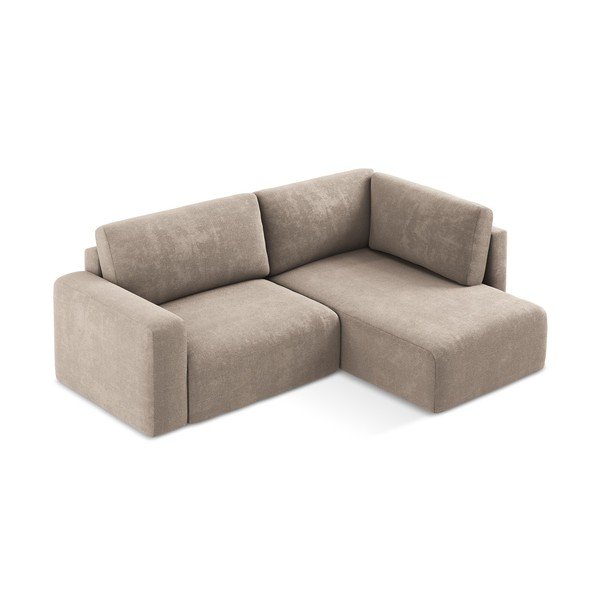 Divano angolare beige allungabile/con contenitore (con penisola a destra/a L) con rivestimento in ciniglia Kona – Makamii-image-3