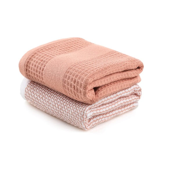 Set di asciugamani goffrati color salmone 2 pz 40x60 cm Betty – Foutastic