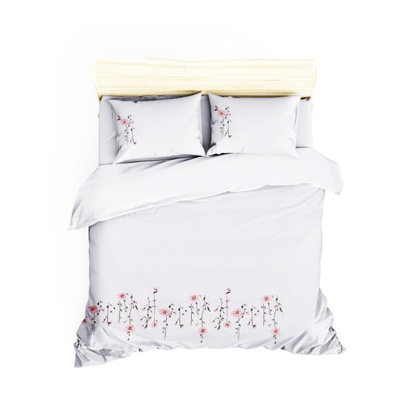 Biancheria da letto in cotone sateen bianco con lenzuolo per letto matrimoniale Bianco, 200 x 220 cm Perla - Mijolnir