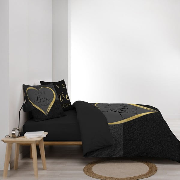 Set copripiumino e federa nero in cotone per letto matrimoniale 200x200 cm Crazy Love – douceur d'intérieur-image-2