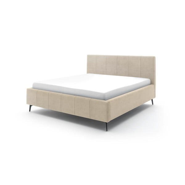 Letto matrimoniale imbottito beige con contenitore con rete inclusa 160x200 cm Lizzano – Meise Möbel