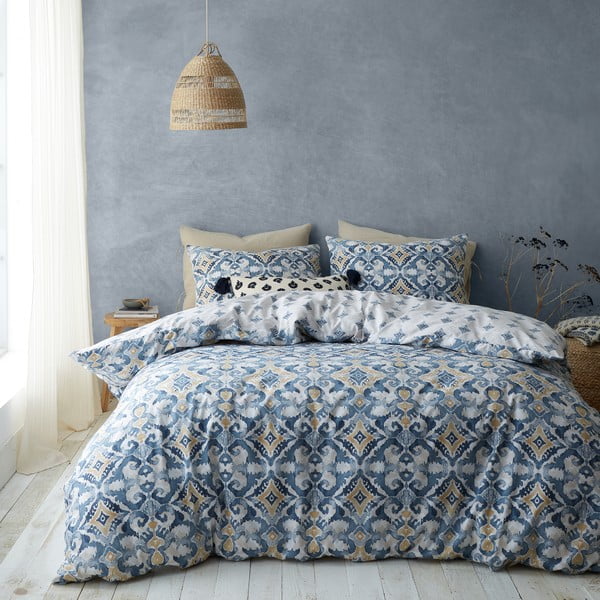 Biancheria da letto singola blu e crema 135x200 cm Inara Ikat - Pineapple Elephant