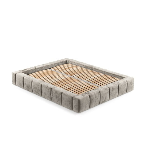 Letto matrimoniale imbottito beige con spazio contenitivo e rete 200x200 cm Aruba L - Maison de Rêve-image-3