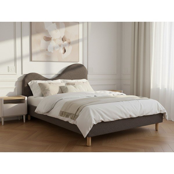 Letto matrimoniale imbottito marrone imbottito con rete inclusa 160x200 cm Celina – Bobochic Paris-image-2