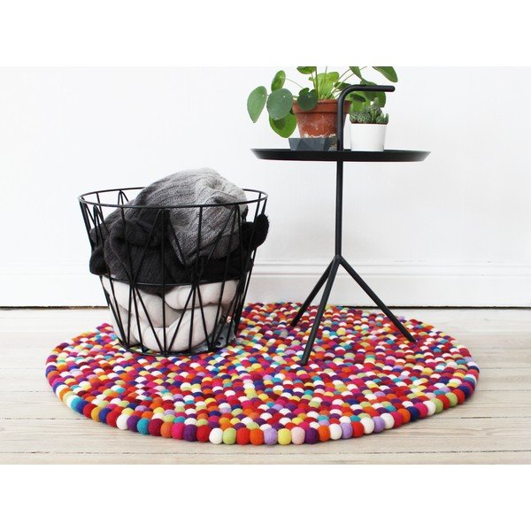 Tappeto in lana rosso scuro, ⌀ 120 cm Ball Rugs - Wooldot-image-2