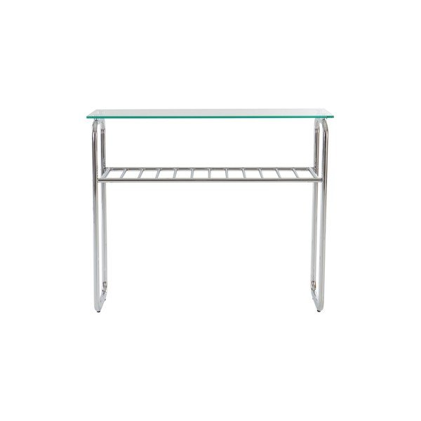 Tavolo consolle color argento lucido con piano in vetro 32x100 cm Walle – Jotex-image-2