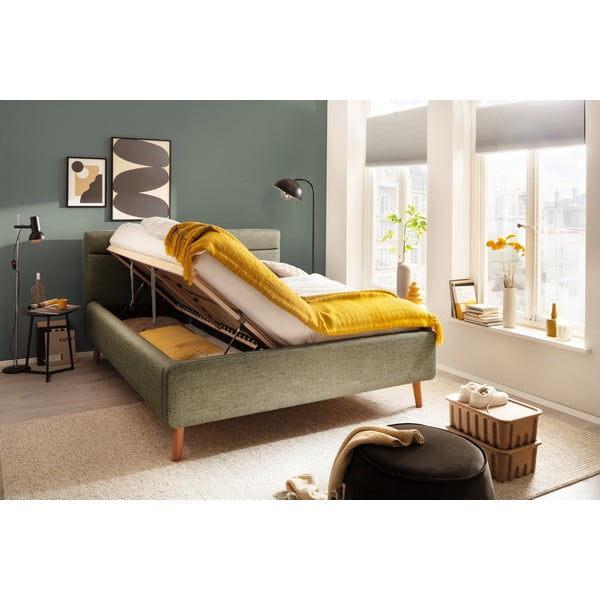Letto matrimoniale imbottito verde con contenitore con rete inclusa 180x200 cm Lotte – Meise Möbel-image-1