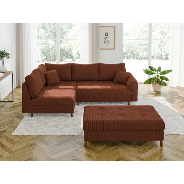 Poggiapiedi color mattone con rivestimento in velluto a coste Ariella – Ropez-image-3