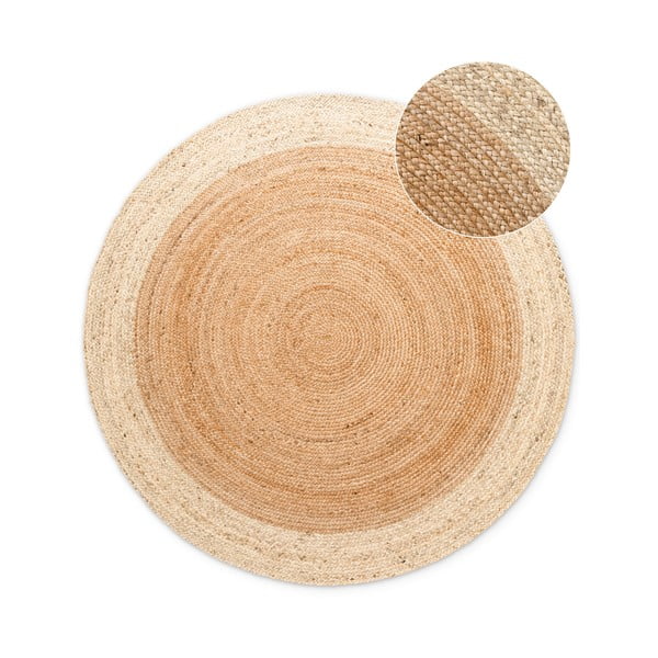 Tappeto rotondo di colore naturale in iuta reversibile e tessuto a mano ø 120 cm Jutta Gold – Hanse Home