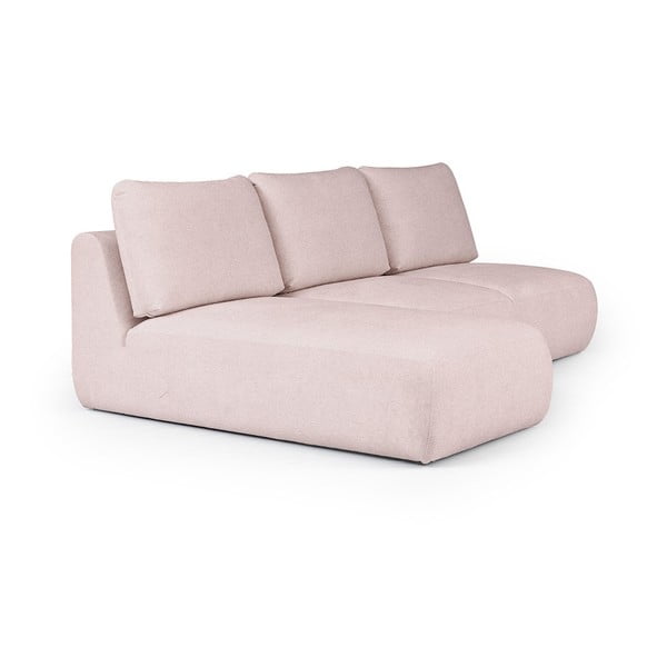 Divano angolare rosa chiaro (con penisola a sinistra e chaise lounge) rivestito in bouclé Mirel – Rodier-image-2