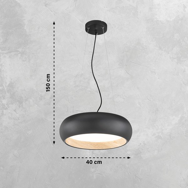 Lampadario a LED nero dimmerabile con paralume in metallo ø 40 cm Wood - Fischer & Honsel-image-3