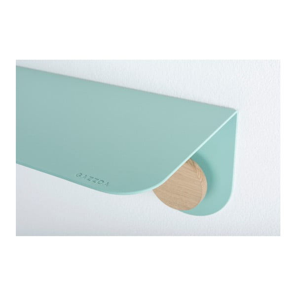 Mensola a muro in acciaio verde con dettaglio in legno di quercia con 2 ganci , lunghezza 70 cm Hook - Gazzda-image-3