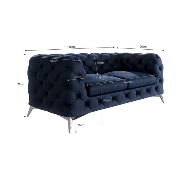 Divano blu scuro con rivestimento in velluto 185 cm Chelsea – Ropez-image-3