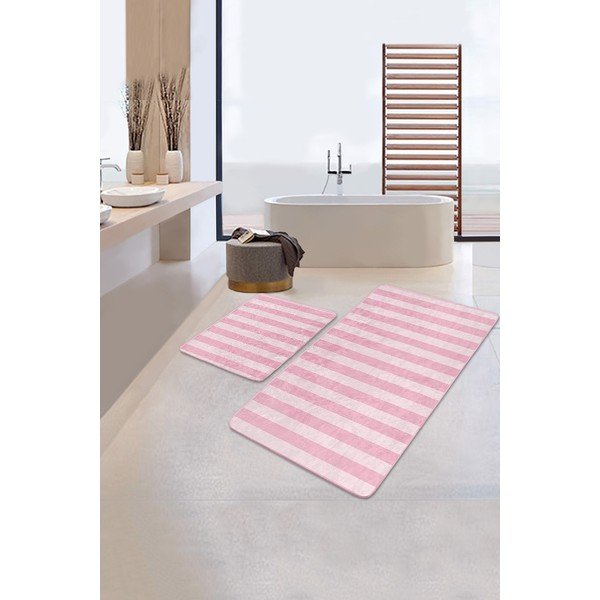 Tappetini da bagno rosa in set da 2 100x60 cm - Minimalist Home World-image-1