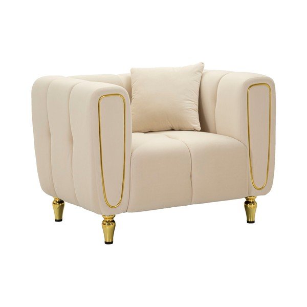 Poltrona color crema con poggioli/con gambe con rivestimento in velluto Alma – Mauro Ferretti