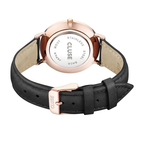 Orologio da donna con cinturino in pelle nera e dettagli in oro rosa La Bohéme - Cluse-image-1