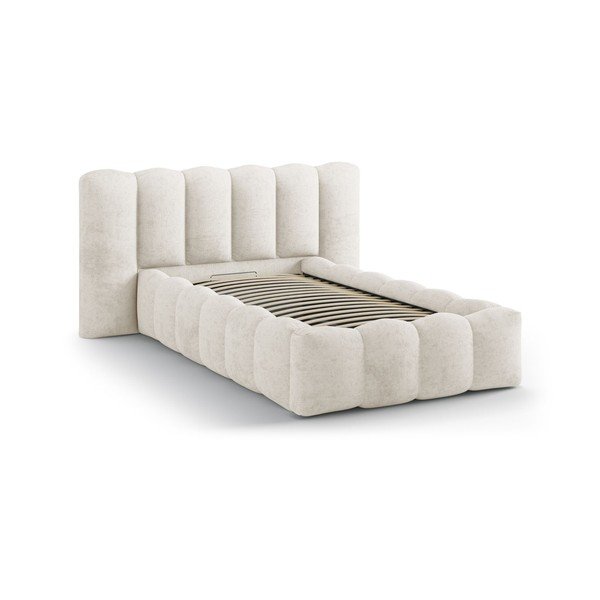 Letto singolo imbottito beige con contenitore con rete inclusa 90x200 cm Lupine – Micadoni -image-2