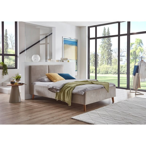 Letto matrimoniale imbottito beige con rete inclusa 140x200 cm Piano – Meise Möbel-image-1