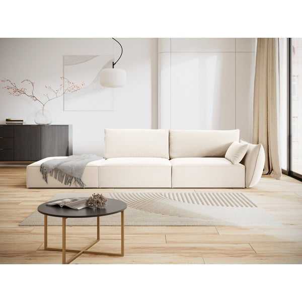 Divano beige con penisola a destra con rivestimento in velluto 264 cm Vanda – Mazzini Sofas-image-1