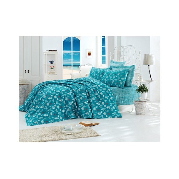 Copriletto matrimoniale in cotone turchese Single Pique Rasso, 200 x 235 cm - Mijolnir
