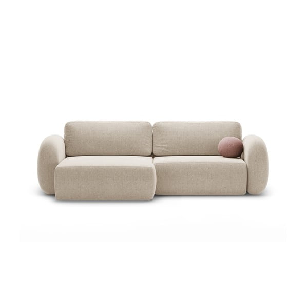 Divano angolare beige allungabile/con contenitore con rivestimento in ciniglia Tonale – Cosmopolitan Design