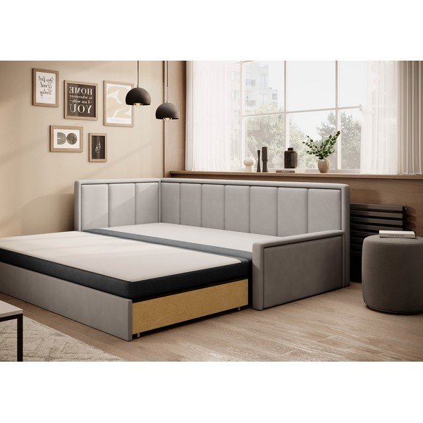 Divano grigio allungabile/con contenitore e rivestimento in ciniglia 214 cm Fulgeo – ELTAP-image-3