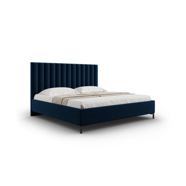 Letto matrimoniale imbottito blu scuro con contenitore a griglia 180x200 cm Casey - Mazzini Beds