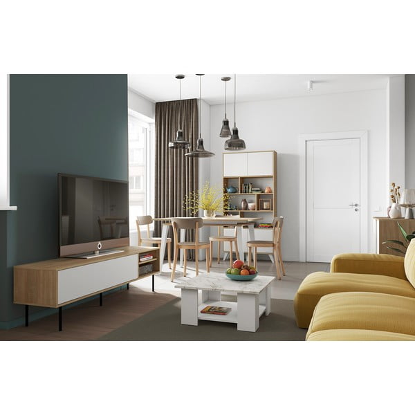 Tavolo TV in rovere decorato in bianco e naturale 165x40 cm Ampère - TemaHome-image-1