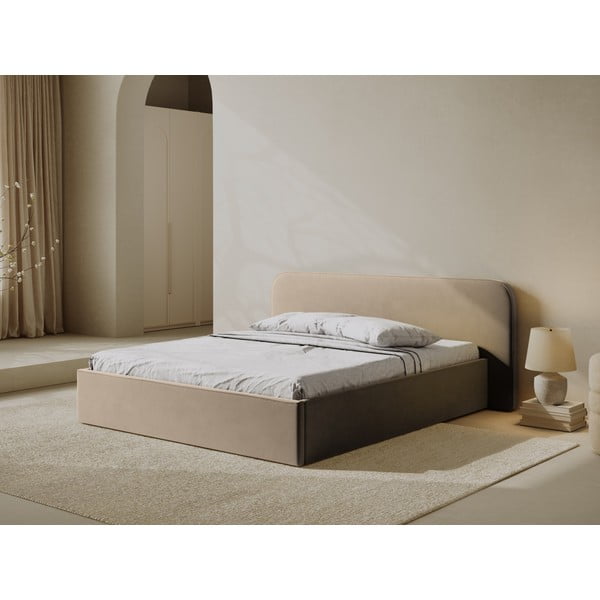 Letto matrimoniale imbottito grigio tortora con contenitore e rete inclusi 160x200 cm Elizabeth – Micadoni -image-1