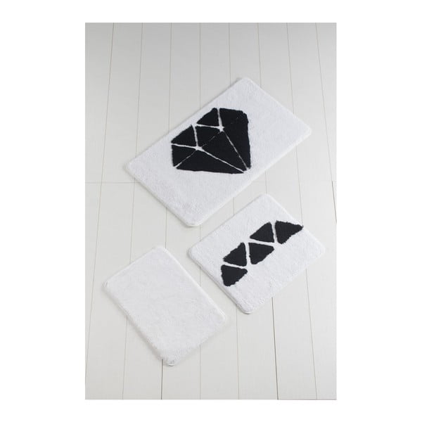 Set di 3 tappetini da bagno bianchi e neri Diamond - Foutastic