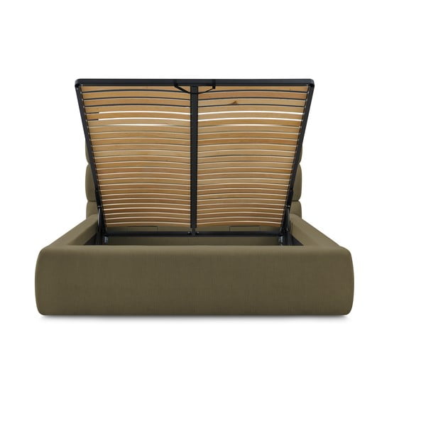 Letto matrimoniale imbottito verde scuro con contenitore con griglia 160x200 cm Jagna - Bobochic Paris-image-3