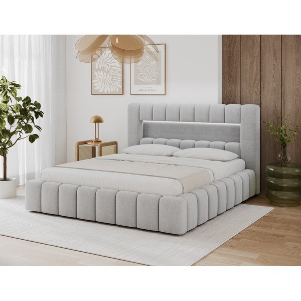 Letto matrimoniale imbottito grigio chiaro con contenitore con rete inclusa 180x200 cm Lamica – ELTAP-image-1
