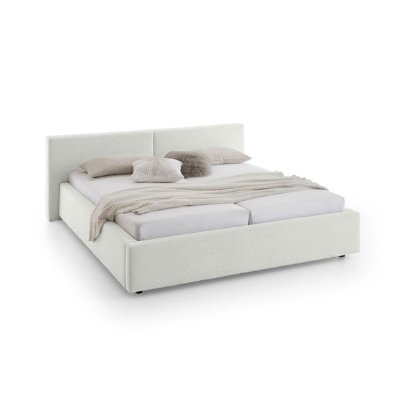 Letto matrimoniale imbottito bianco con contenitore e rete inclusi 180x200 cm Cube – Meise Möbel