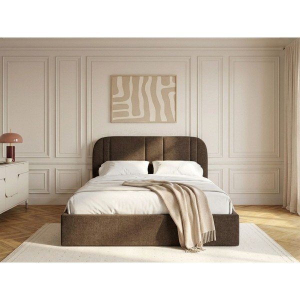 Letto matrimoniale imbottito marrone con contenitore con rete inclusa 160x200 cm Sidney – Bobochic Paris-image-2