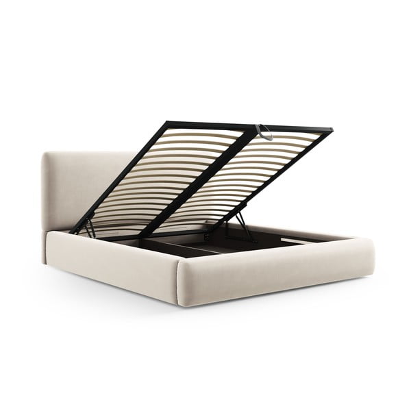 Letto matrimoniale imbottito beige con vano contenitore e doghe 160x200 cm Colonel - Cosmopolitan Design-image-2