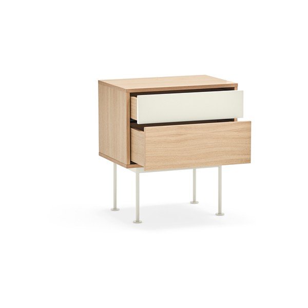 Comodino bianco crema con impiallacciatura in rovere Yoko - Teulat-image-3