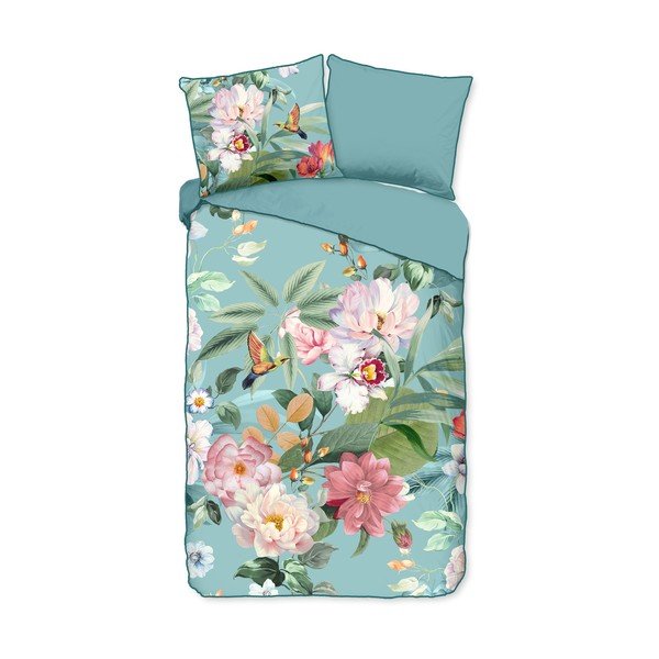 Set copripiumino e federa blu in raso di cotone per letto singolo ed esteso 140x220 cm Fungi – Descanso