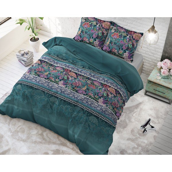 Biancheria da letto matrimoniale verde Paisley, 200 x 220 cm - Sleeptime-image-2