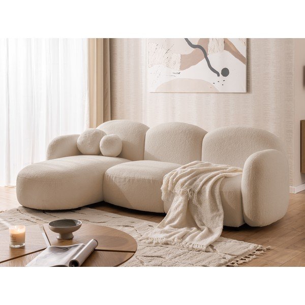 Divano angolare marrone chiaro (con penisola a sinistra/con chaise lounge) con rivestimento in bouclé Orbit – Ropez-image-4